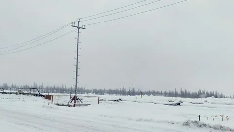 Oil rig drilling in the snow. Shift camp. Video stock 257329050