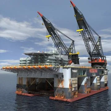 Oil Rig Dual Crane_Vessel (Multi format) 3D Model