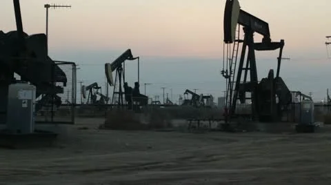 Oil Rig Field at Sunset Stock-Footage 10573245