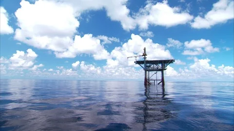 Oil rig gas platform flat calm gulf of mexico stock footage Texas Louisiana coas Stock Footage 71412744