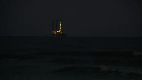 Oil rig gas platform at night time louisiana texas coast  Stock Footage 73786291