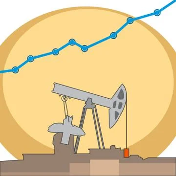Oil rig with grows chart. Vector flat illustrations Stockillustratie