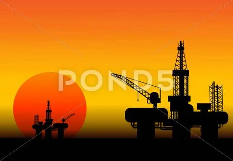 Oil rig at late evening Stock Illustration