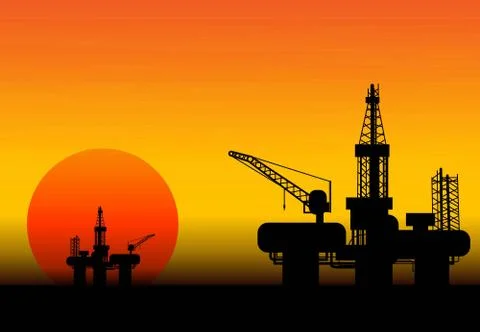 Oil rig at late evening Stock Illustration