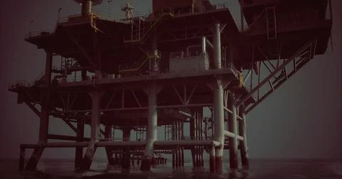 Oil rig located offshore working continuously for energy production Stock Illustration