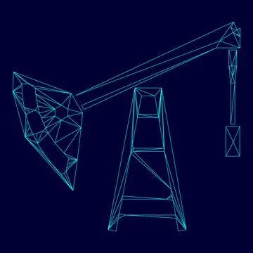 Oil rig low poly triangulation triangulated polygonal electric cyan blue vi.. Stock Illustration