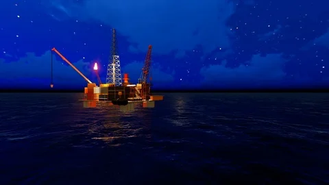 Oil Rig at night Stock Footage 88434975