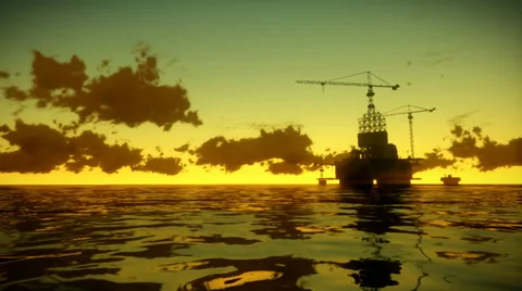 Oil Rig in Ocean at sunset Stock Footage 34693459