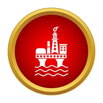 Oil rig platform icon on red circle working Stock Illustration