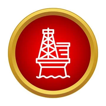 Oil rig platform icon on red button イラスト素材