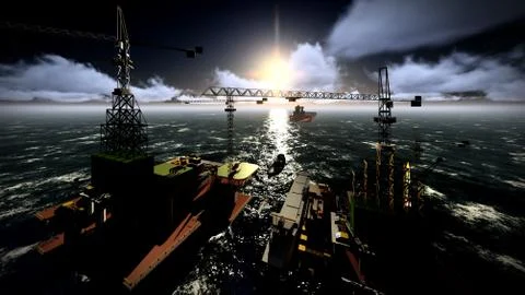 Oil rig  platform 库存插图