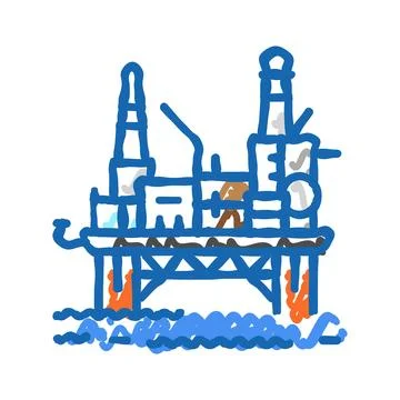 Oil rig platform petroleum engineer icon doodle illustration Stock Illustration
