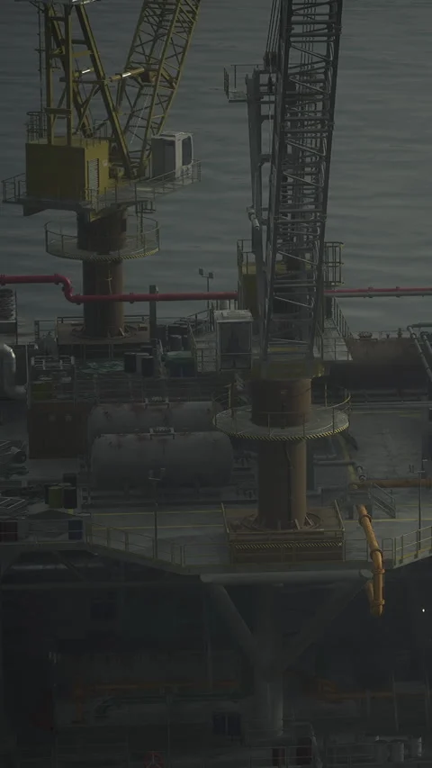 Oil rig platform working on the water during early morning hours Stock Footage 340265948