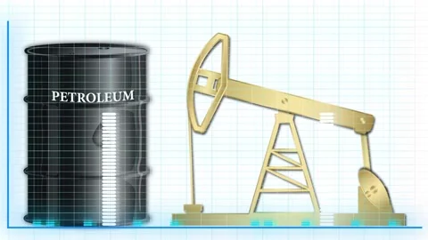 Oil rig pump working and success chart. Animation on a white background. Stock Footage 159073327