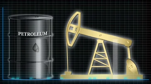 Oil rig pump working and success chart. Animation on a black background. Stock Footage 159073331