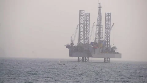 Oil rig at sea Stock Footage 261137653