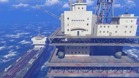Oil rig at sea 库存插图