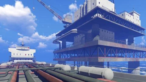 Oil rig at sea 库存插图