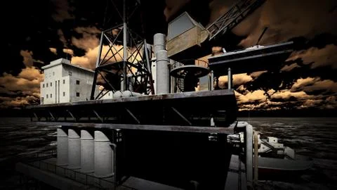 Oil rig at sea Stock Illustration