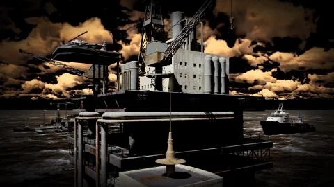 Oil rig at sea 库存插图