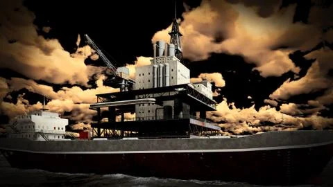 Oil rig at sea Stock Illustration