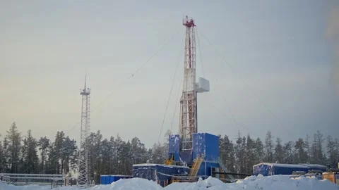 An oil rig in Siberia in winter Stock Footage 290375162