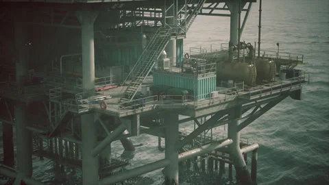 Oil rig structure offshore with equipment and support facilities for drilling Video stock 331424079