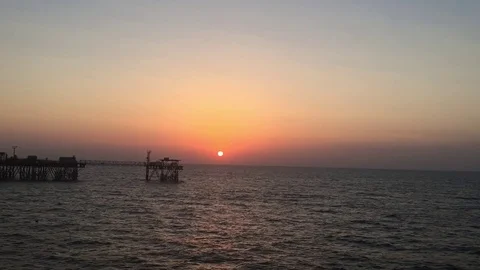 Oil rig sunset Stock Footage 80523447