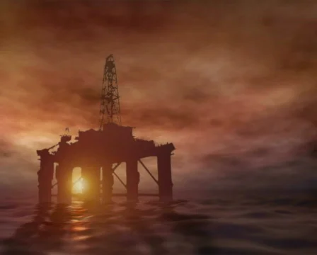 Oil rig at sunset (PAL) Stock Footage 600635