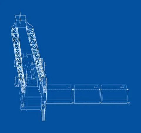 Oil rig. Vector rendering of 3d. Wire-frame style Stock Illustration