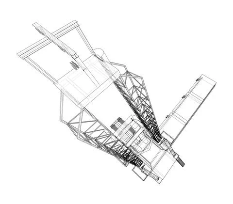 Oil rig. Vector rendering of 3d. Wire-frame style Illustrazione stock