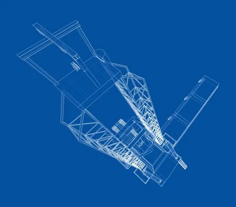 Oil rig. Vector rendering of 3d. Wire-frame style Stock Illustration