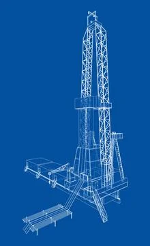 Oil rig. Vector rendering of 3d. Wire-frame style Illustrazione stock