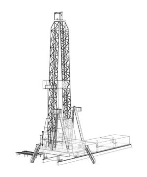 Oil rig. Vector rendering of 3d. Wire-frame style Illustrazione stock