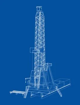 Oil rig. Vector rendering of 3d. Wire-frame style 스톡 일러스트