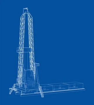 Oil rig. Vector rendering of 3d. Wire-frame style Stock-Illustration