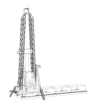Oil rig. Vector rendering of 3d. Wire-frame style Stock Illustration