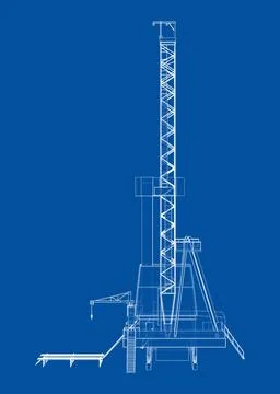 Oil rig. Vector rendering of 3d. Wire-frame style Stock Illustration