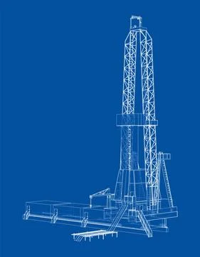 Oil rig. Vector rendering of 3d. Wire-frame style Stock Illustration