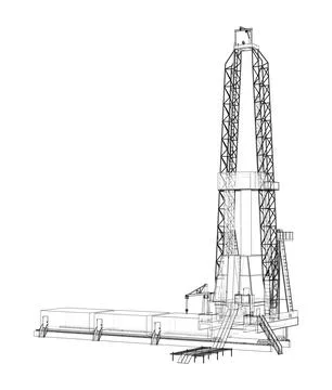Oil rig. Vector rendering of 3d. Wire-frame style Stock Illustration