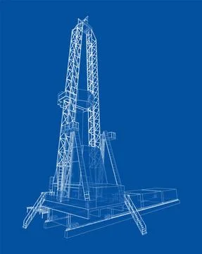 Oil rig. Vector rendering of 3d. Wire-frame style Illustrazione stock
