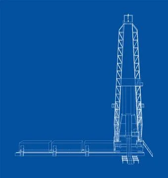 Oil rig. Vector rendering of 3d. Wire-frame style Stock Illustration