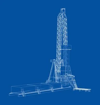 Oil rig. Vector rendering of 3d. Wire-frame style Stock Illustration