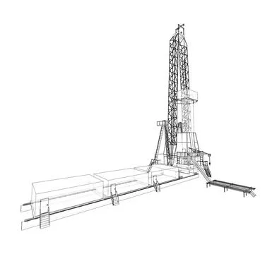 Oil rig. Wire-frame style Illustrazione stock