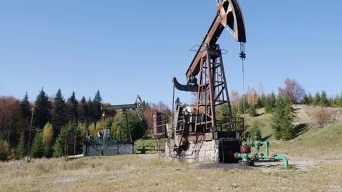 Oil rig working in mountains Stock Footage 97188090