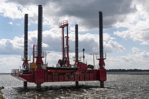 Oil rig, working platform in the Baltic Sea, fehmarn island in Germany Stock Photos