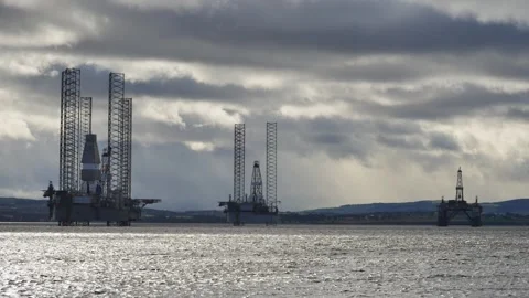 Oil Rigs and Platforms in the Cromarty Firth Scotland UK Stock Footage 285054956