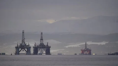 Oil Rigs and Platforms in the Cromarty Firth Scotland UK Stock Footage 285055581