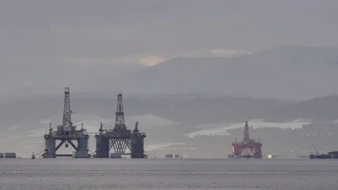 Oil Rigs and Platforms in the Cromarty Firth Scotland UK Stock Footage 285055589