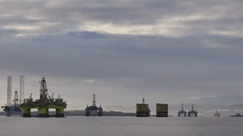 Oil Rigs and Platforms in the Cromarty Firth Scotland UK Stock Footage 285055623